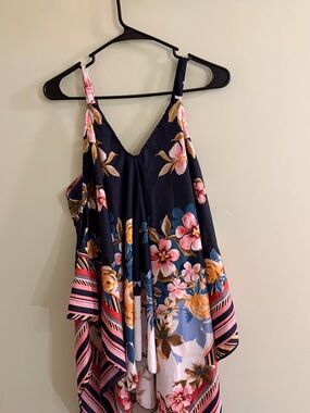 Navy Floral V-Neck Spaghetti Strap Top